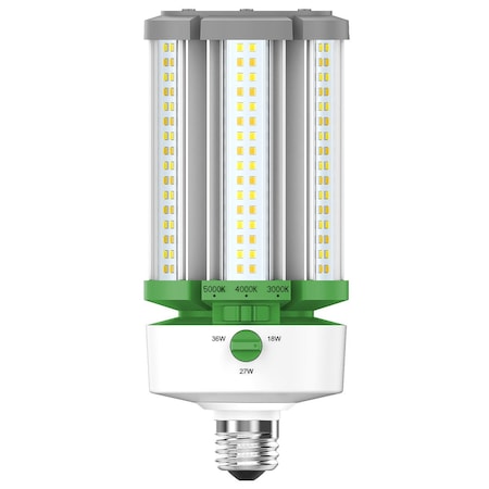 L1 LED Corn Light, Adjustable Watt / Color, 18/27/36W, 3/4/5,000K, E26 Base, 107Lm/W, Ac100-277V LOC-CL-MW(18/27/36) MCCT(30/40/50)